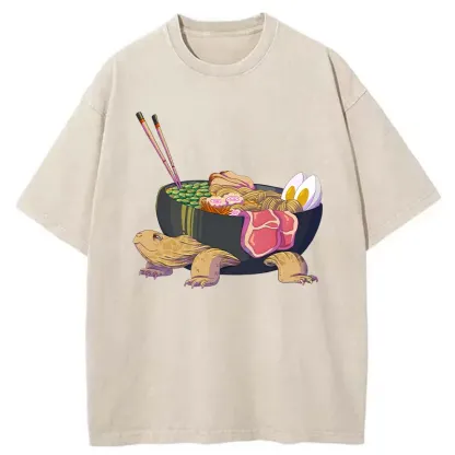 Tokyo-Tiger Turtle Ramen Funny Washed T-Shirt
