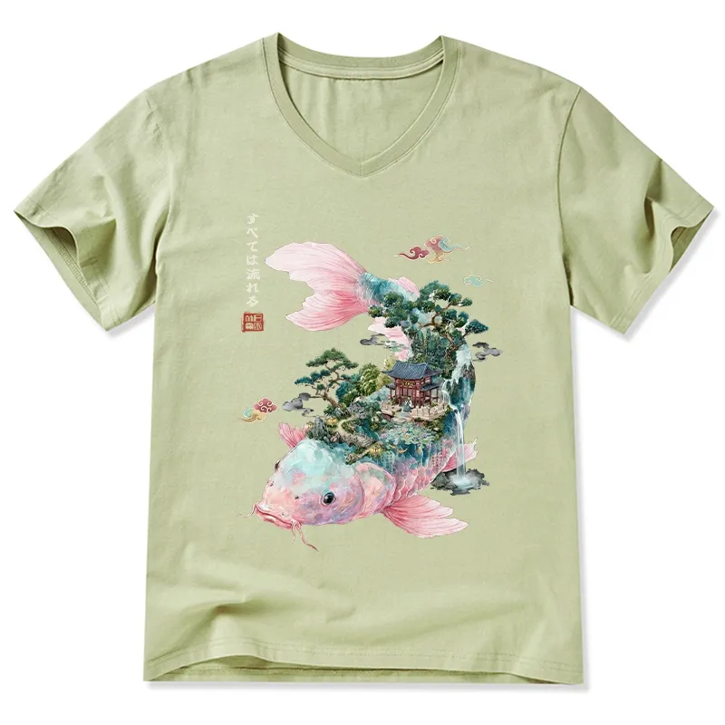 Tokyo-Tiger  Journey Of The Flowing Koi V-Neck Classic T-Shirt