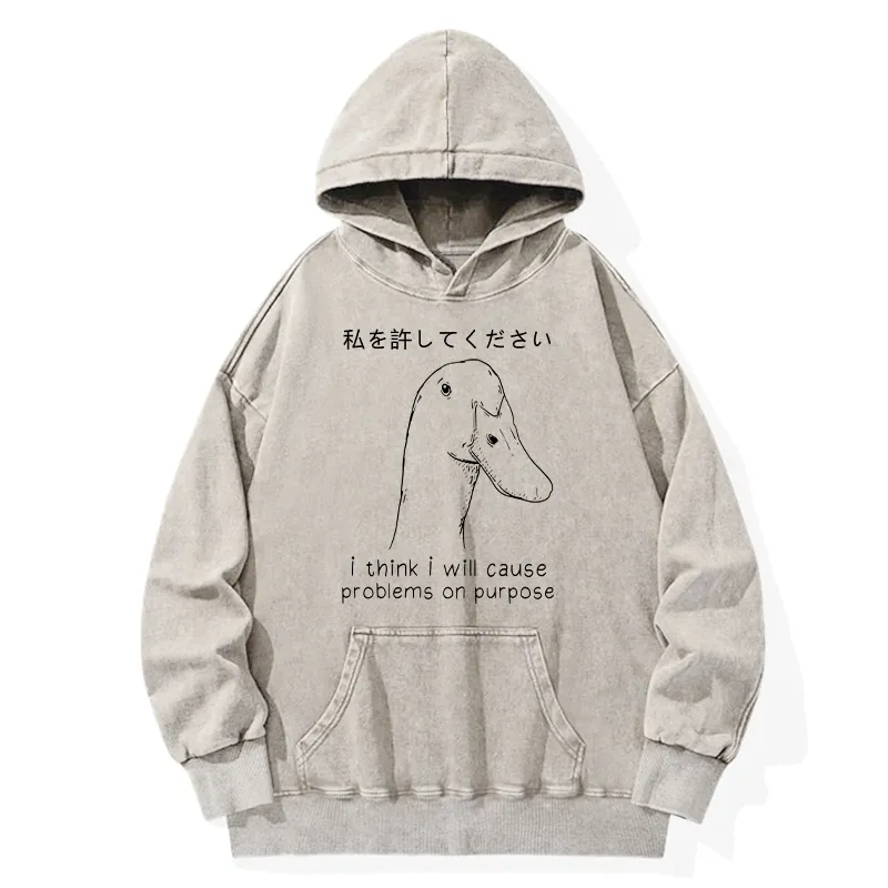 Tokyo-Tiger Stupid Goose Funny Washed Hoodie