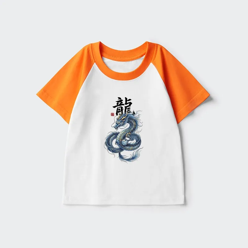 Tokyo-Tiger Mythic Blue Dragon Kids Raglan T-shirt