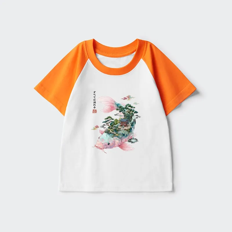 Tokyo-Tiger Journey Of The Flowing Koi Kids Raglan T-shirt
