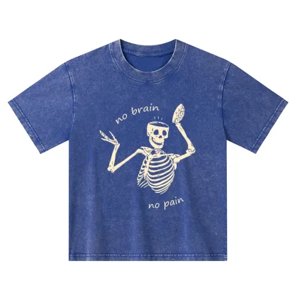 Tokyo-Tiger Skeletons Feel No Pain Kids Washed T-Shirt