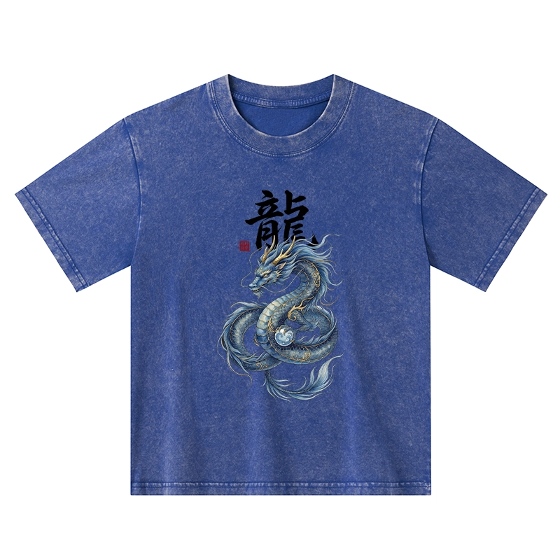 Tokyo-Tiger Mythic Blue Dragon Kids Washed T-Shirt