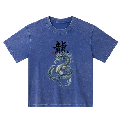 Tokyo-Tiger Mythic Blue Dragon Kids Washed T-Shirt