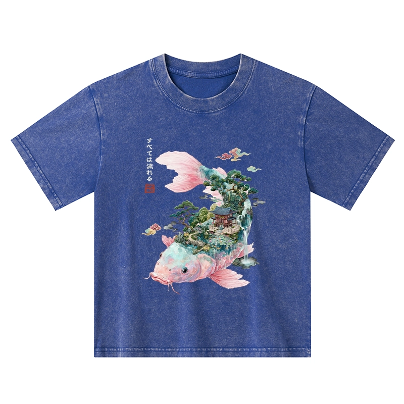 Tokyo-Tiger Journey Of The Flowing Koi Kids Washed T-Shirt