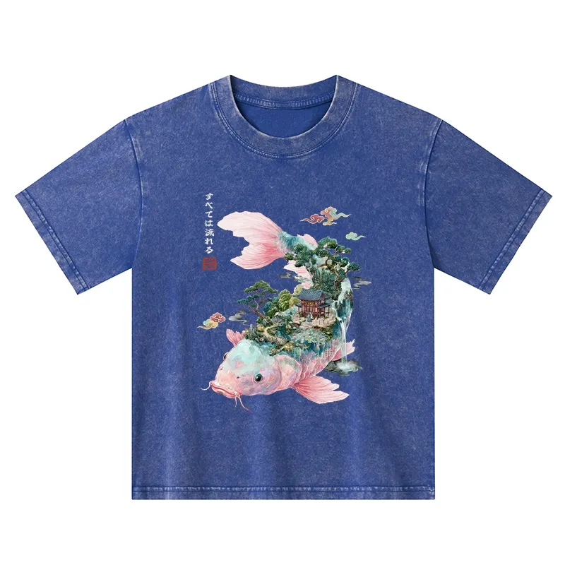 Tokyo-Tiger Journey Of The Flowing Koi Kids Washed T-Shirt