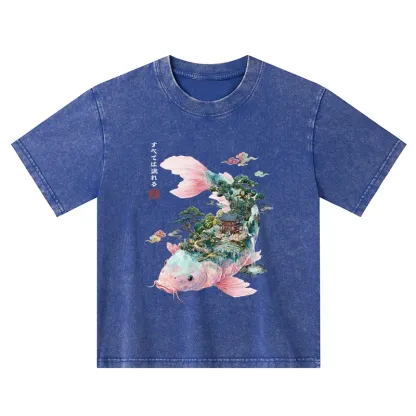 Tokyo-Tiger Journey Of The Flowing Koi Kids Washed T-Shirt