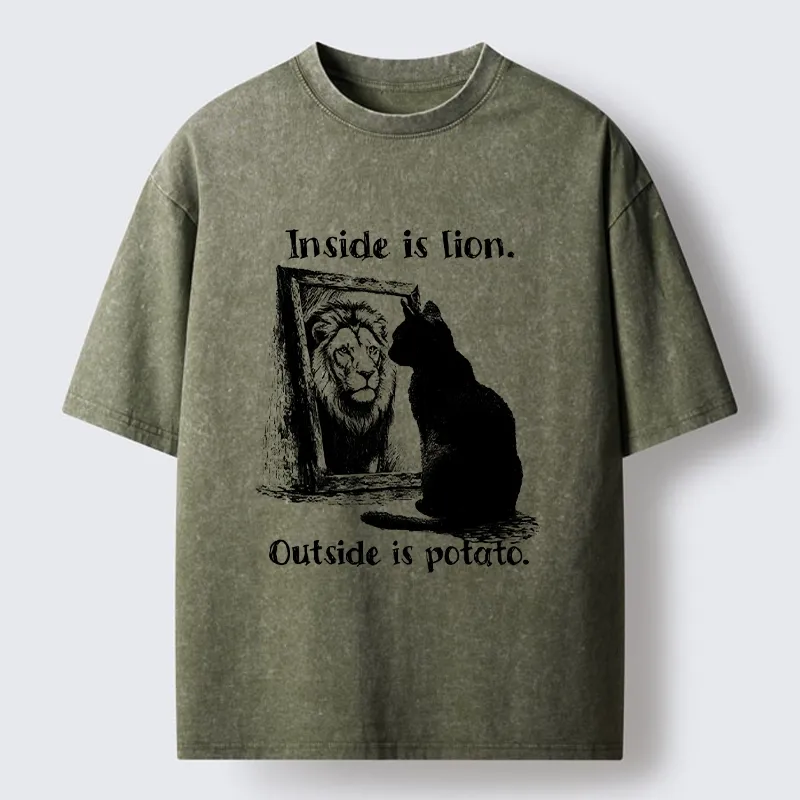 Tokyo-Tiger Cat Meme Inner Lion Outer Potato Washed T-Shirt