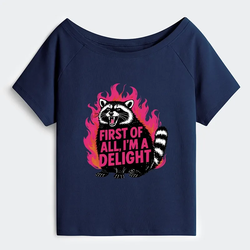 Tokyo-Tiger Angry Raccoon Funny Off Shoulder T-Shirt