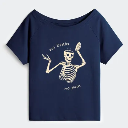Tokyo-Tiger Skeletons Feel No Pain Off Shoulder T-Shirt
