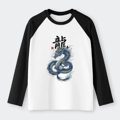Tokyo-Tiger Mythic Blue Dragon Raglan Long Sleeve T-shirt
