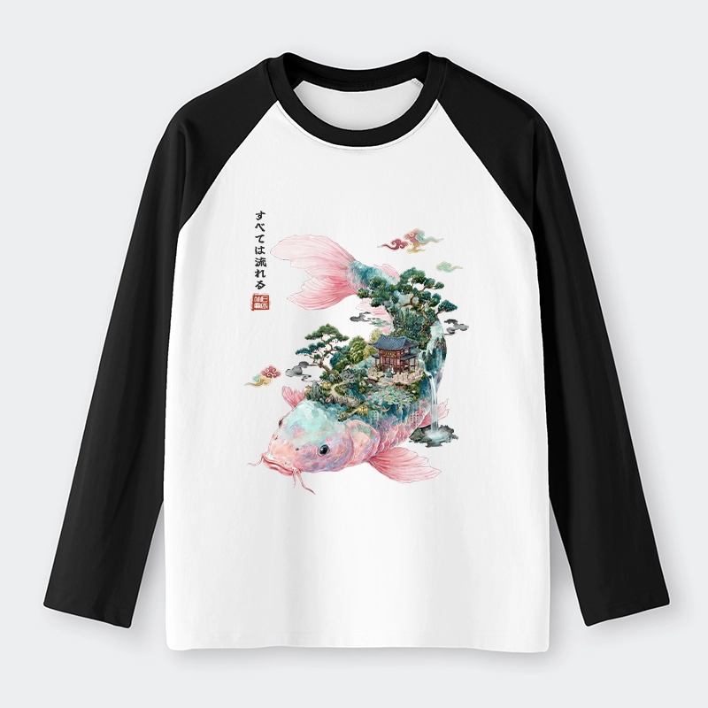 Tokyo-Tiger Journey Of The Flowing Koi Raglan Long Sleeve T-shirt