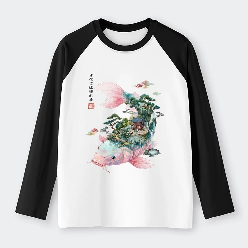 Tokyo-Tiger Journey Of The Flowing Koi Raglan Long Sleeve T-shirt