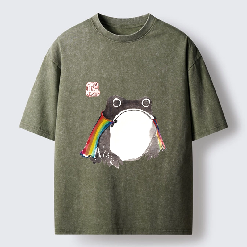 Tokyo-Tiger Pride Frog Cheerful Vibe Washed T-Shirt 