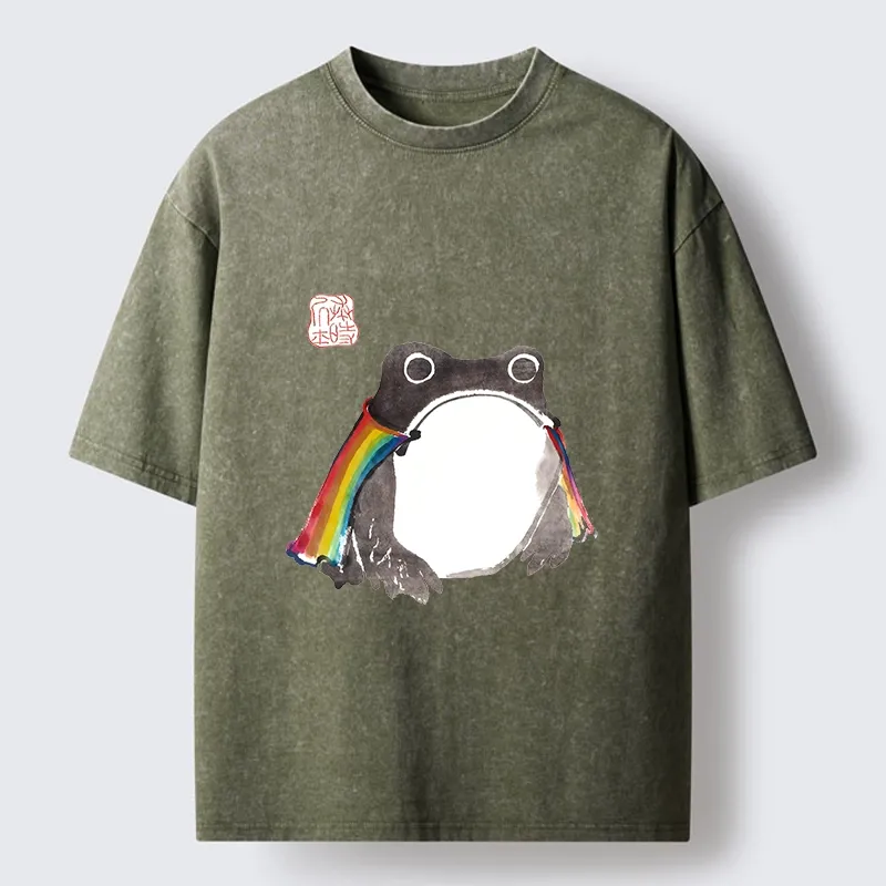 Tokyo-Tiger Pride Frog Cheerful Vibe Washed T-Shirt 
