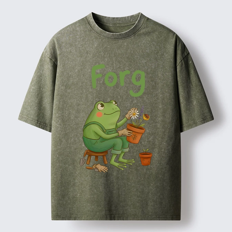 Tokyo-Tiger Cute Frog Gardening Meme Washed T-Shirt