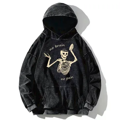 Tokyo-Tiger Skeletons Feel No Pain Washed Hoodie