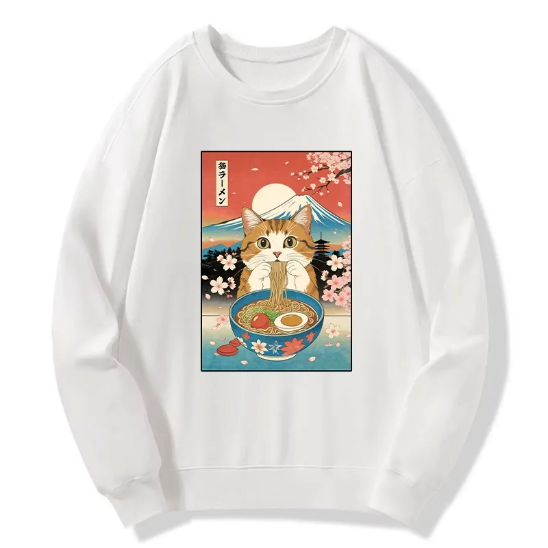 Tokyo-Tiger Funny Orange Cat Eating Ramen Japan Classic Sweatshirt Sale
