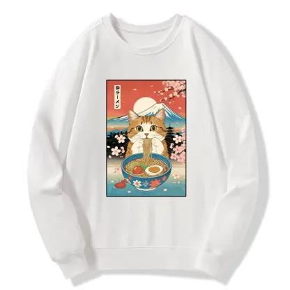 Tokyo-Tiger Funny Orange Cat Eating Ramen Japan Classic Sweatshirt