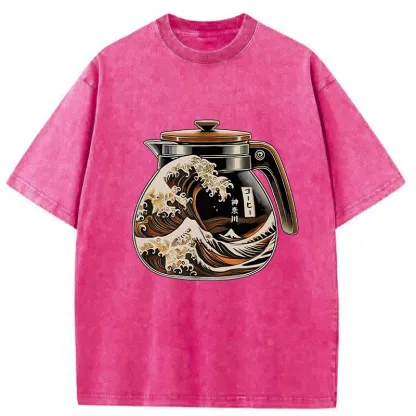 Tokyo-Tiger The Great Wave Off Coffee Washed T-Shirt
