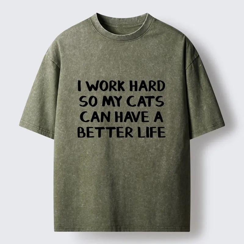 Tokyo-Tiger Cat Parent Hard Work Meme Washed T-Shirt