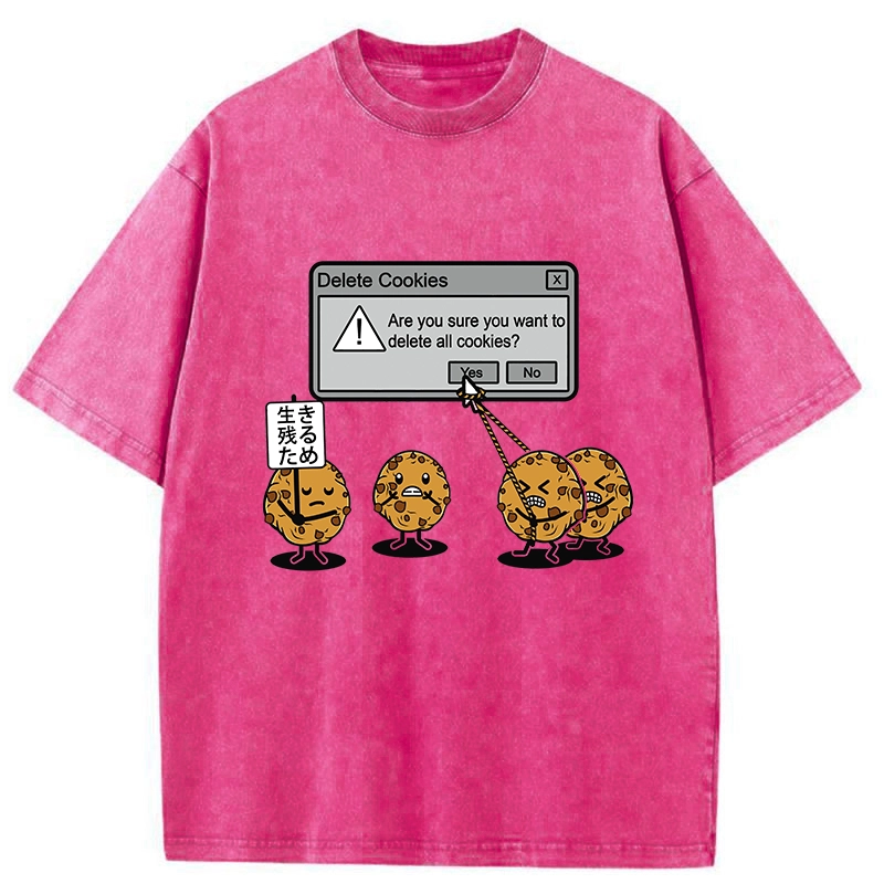 Tokyo-Tiger Funny Delete Cookies Washed T-Shirt