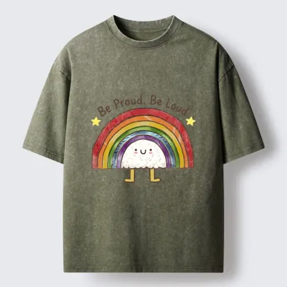 Tokyo-Tiger Rainbow Rice Ball Pride Art Washed T-Shirt