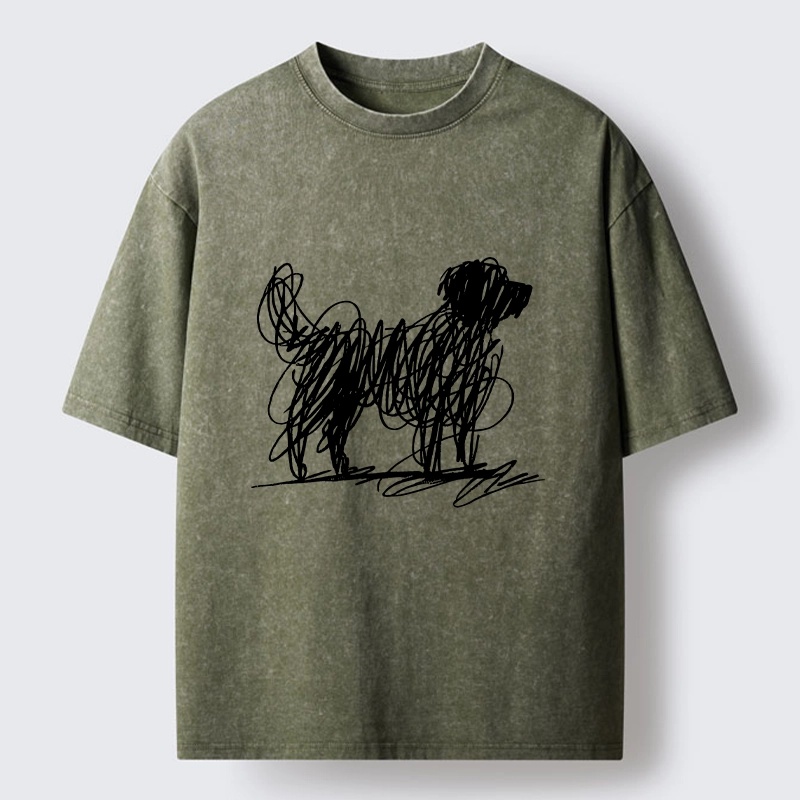 Tokyo-Tiger Scribble Dog Art Funny Vibe Washed T-Shirt