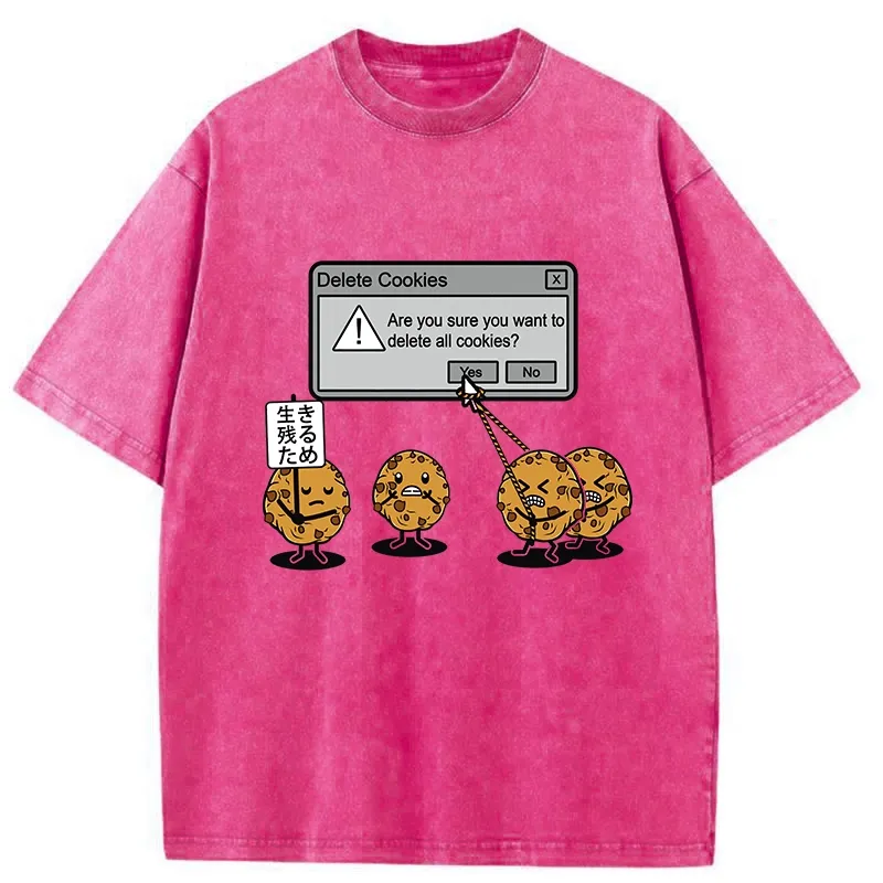 Tokyo-Tiger Funny Delete Cookies Washed T-Shirt