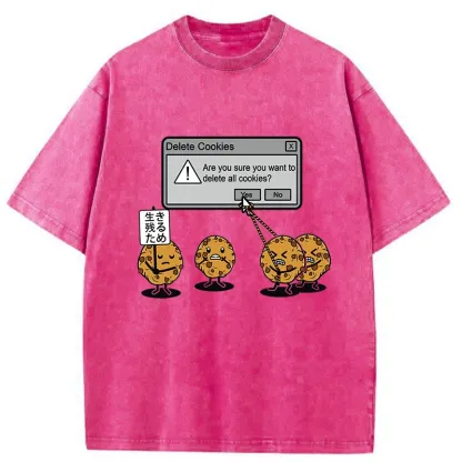 Tokyo-Tiger Funny Delete Cookies Washed T-Shirt