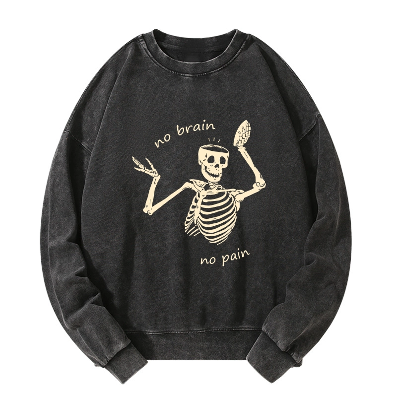 Tokyo-Tiger Skeletons Feel No Pain Washed Sweatshirt