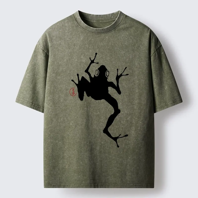 Tokyo-Tiger Japanese Frog Ink Wash Washed T-Shirt