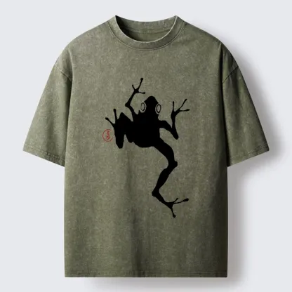 Tokyo-Tiger Japanese Frog Ink Wash Washed T-Shirt