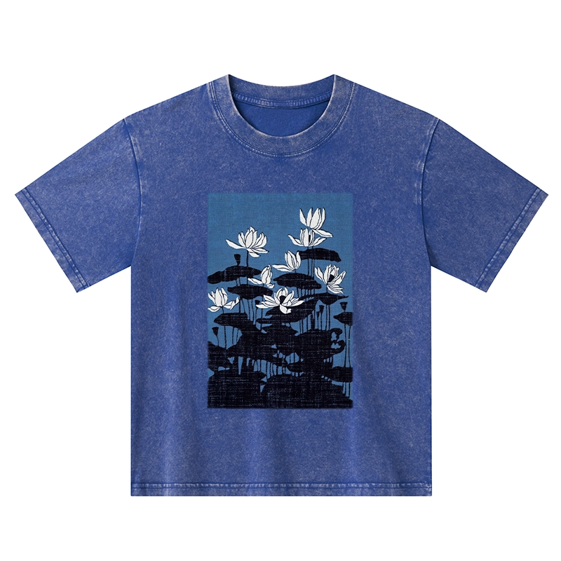Tokyo-Tiger Blue Lotus Japanese Art Kids Washed T-Shirt