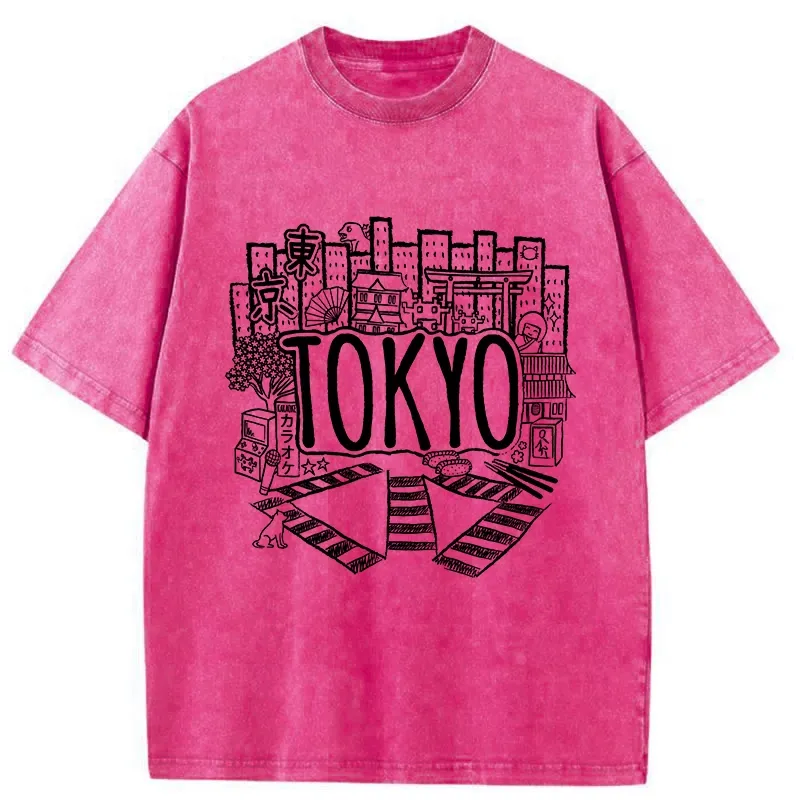 Tokyo-Tiger Cityscape Of Tokyo Washed T-Shirt