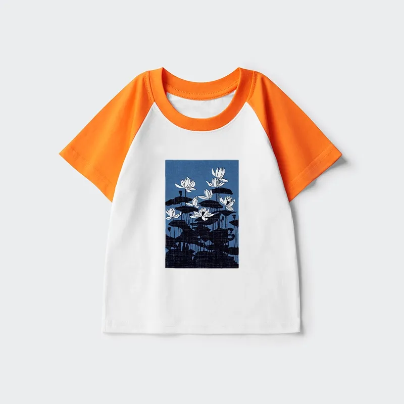 Tokyo-Tiger Blue Lotus Japanese Art Kids Raglan T-shirt