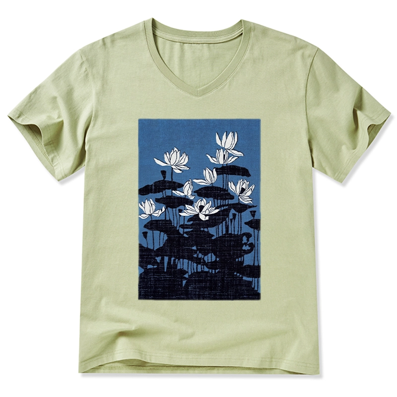 Tokyo-Tiger Blue Lotus Japanese Art V-Neck Classic T-Shirt
