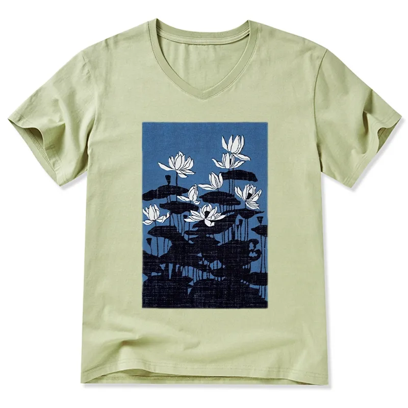Tokyo-Tiger Blue Lotus Japanese Art V-Neck Classic T-Shirt Sale
