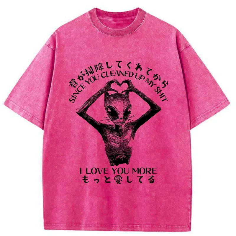 Tokyo-Tiger Funny Alien Cat Love Washed T-Shirt