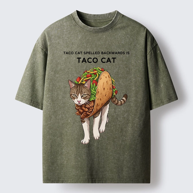 Tokyo-Tiger Cat In A Taco Shell Washed T-Shirt