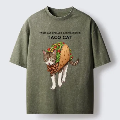Tokyo-Tiger Cat In A Taco Shell Washed T-Shirt