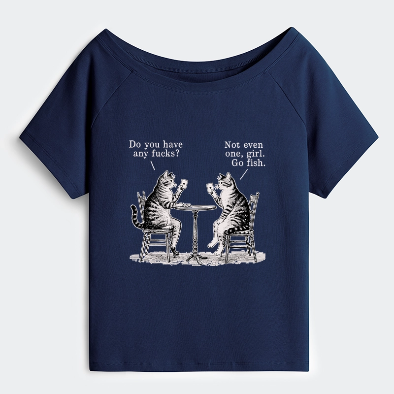 Tokyo-Tiger Cat Poker Night Off Shoulder T-Shirt