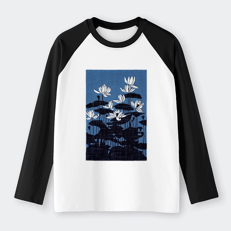 Tokyo-Tiger Blue Lotus Japanese Art Raglan Long Sleeve T-shirt