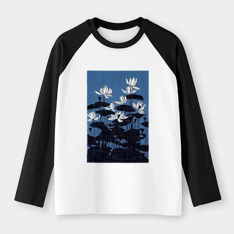 Tokyo-Tiger Blue Lotus Japanese Art Raglan Long Sleeve T-shirt