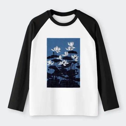 Tokyo-Tiger Blue Lotus Japanese Art Raglan Long Sleeve T-shirt