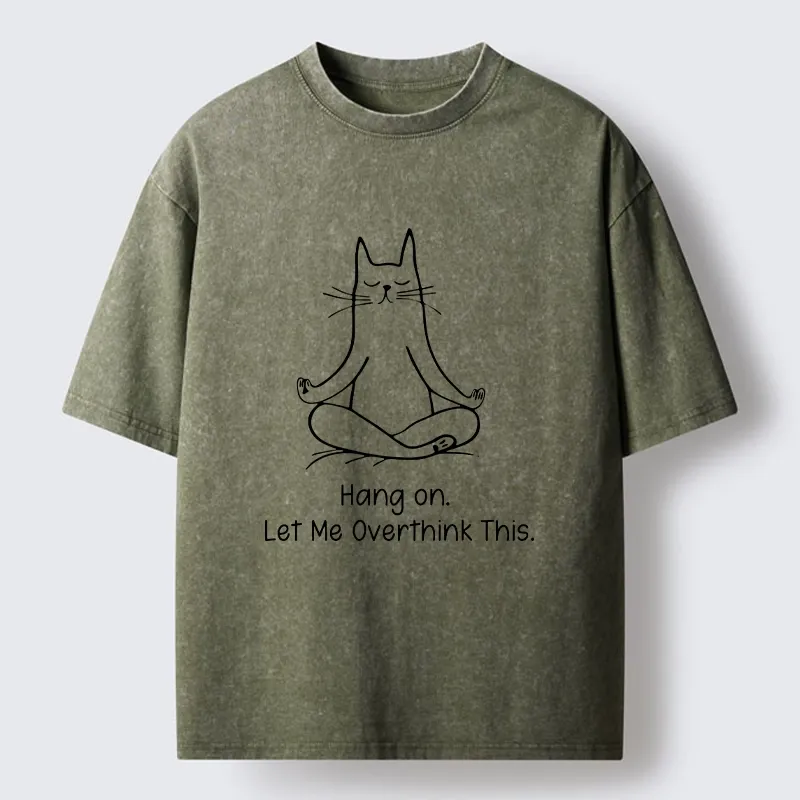 Tokyo-Tiger Meditating Cat Overthinking Vibe Washed T-Shirt