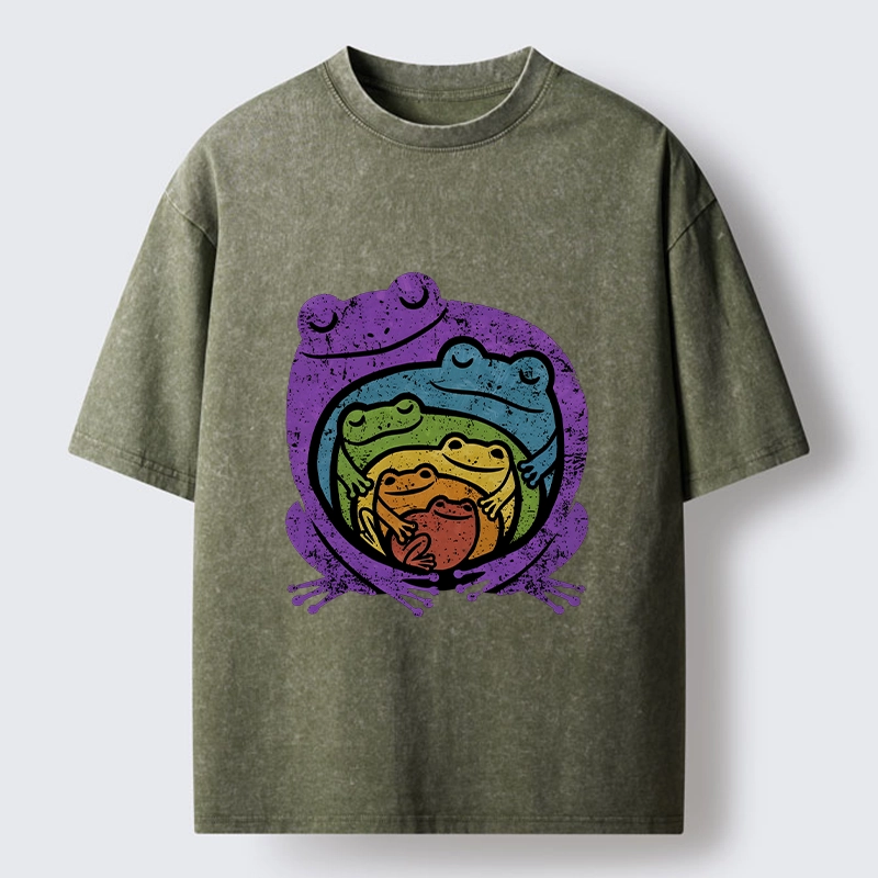 Tokyo-Tiger Rainbow Frogs Hugging Washed T-Shirt