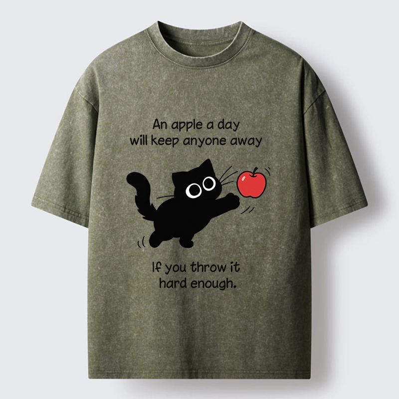 Tokyo-Tiger Funny Cat Throwing Apple Meme Washed T-Shirt