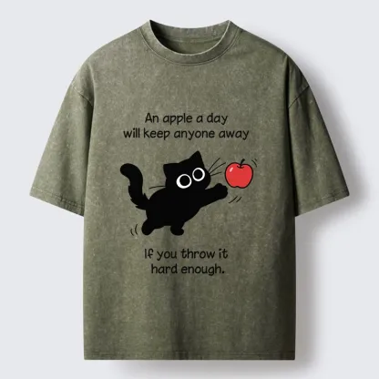 Tokyo-Tiger Funny Cat Throwing Apple Meme Washed T-Shirt