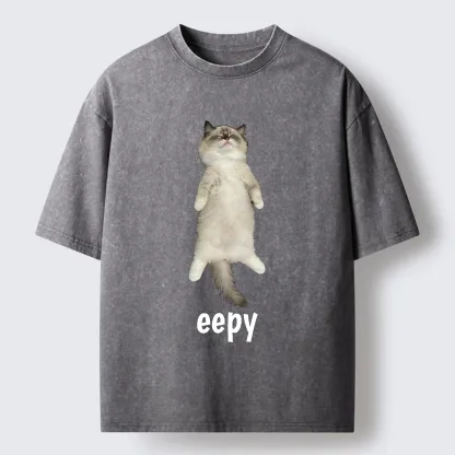 Tokyo-Tiger Cute Eepy Cat Washed T-Shirt